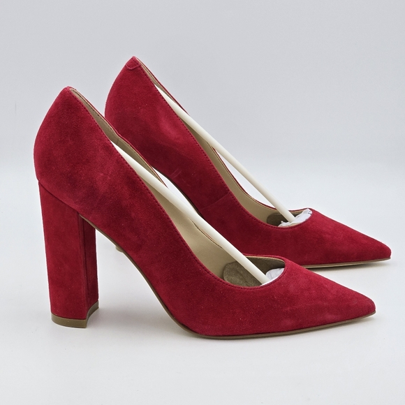NWOT Marc Fisher LTD Abilene Block Heel Pointy Toe Pumps, Medium Red Suede, 6.5M - Picture 2 of 14